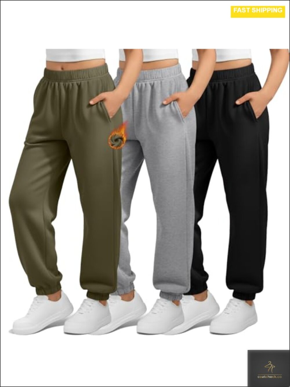 3 Pack Girls Fleece Lined Sweatpants Thermal Joggers with Pockets
